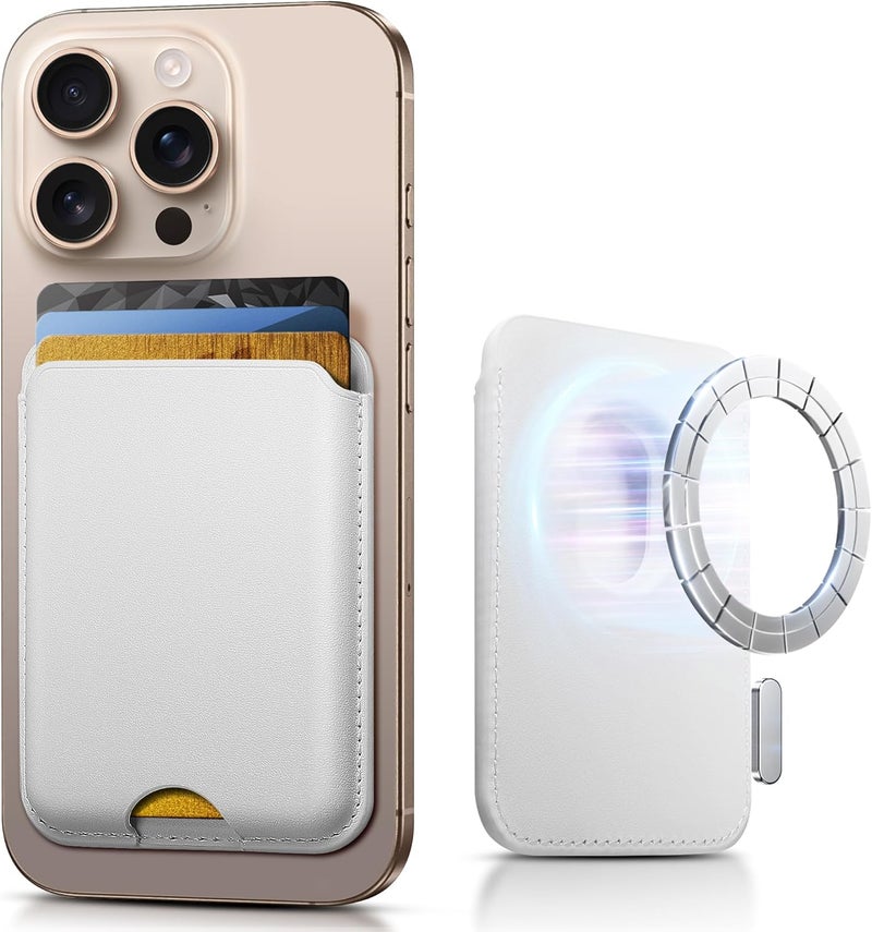 SOUNDBYTE Stronger Magnetic Wallet for iPhone 17/16/15/14/13/12 Series & for MagSafe Cases | N52 Magnet RFID Blocking Leather Magnetic Card Holder with Powerful Magnets | Holds 3 Cards | White - Image 1